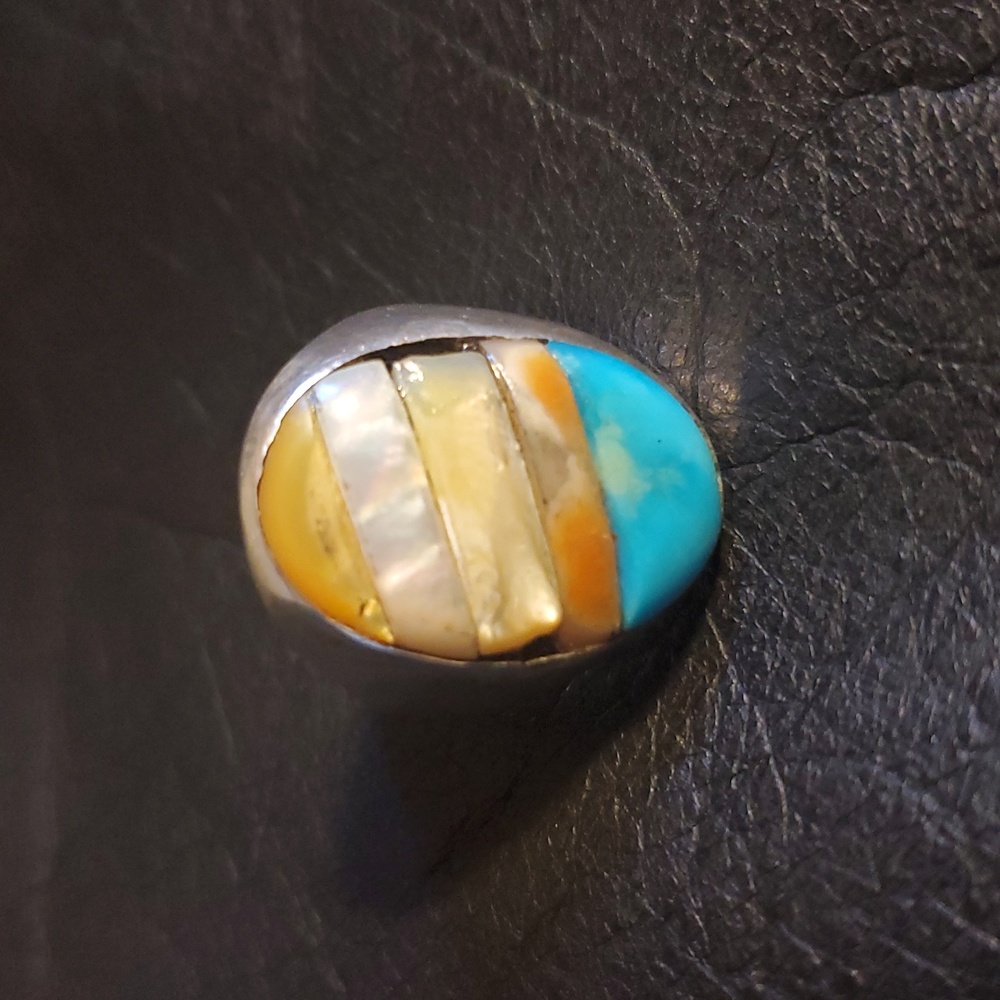 Men's Sterling Silver Ring  Turquoise  Inlay Native American Size 11 Vintage